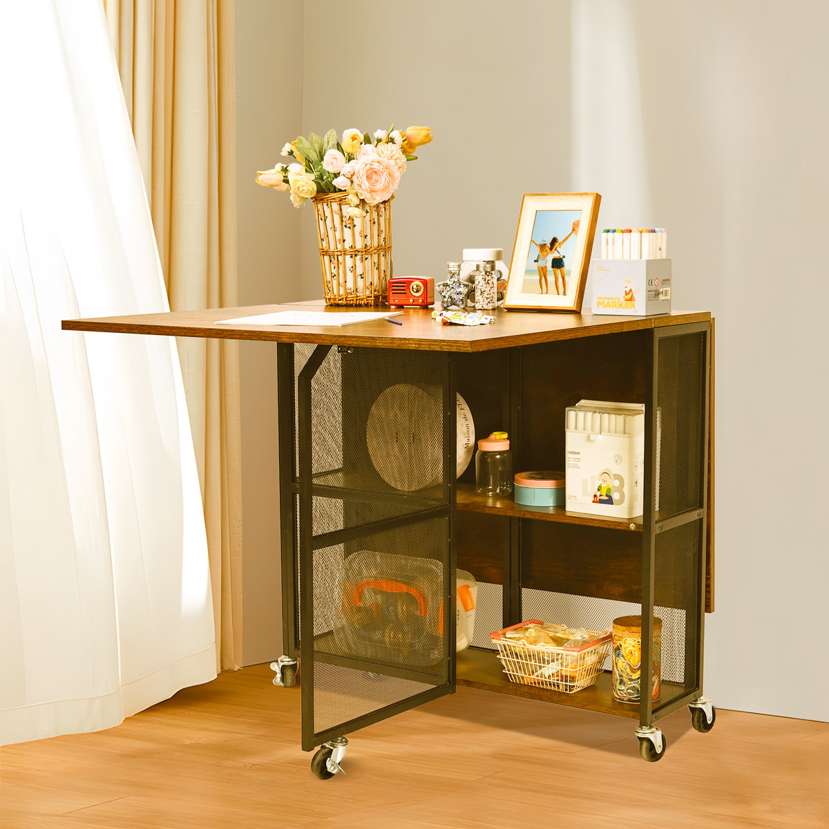 Looife 47.24'' Folding Table, Collapsible Transformer Dinner Table with ...